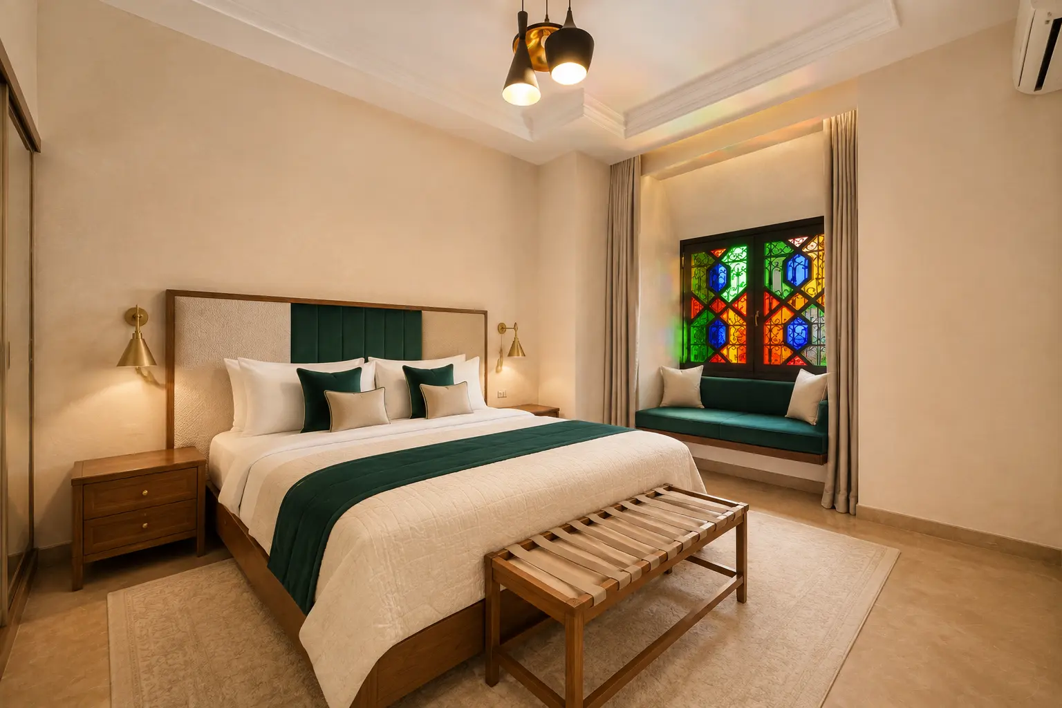 Chambre Serena et son vitrail à Villa Assi Prestige